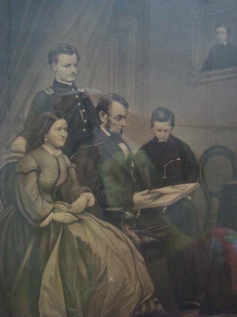 F SCHELL Engraving, President Lincoln & Family:: F SCHELL Engraving, President Lincoln & Family: Published by Dainty, Engraved by Walter, Based on Painting by Schell. Mary, Abe, Thomas and Robert with Portrait of Willie. 10" X 14" Framed to 19" X 23