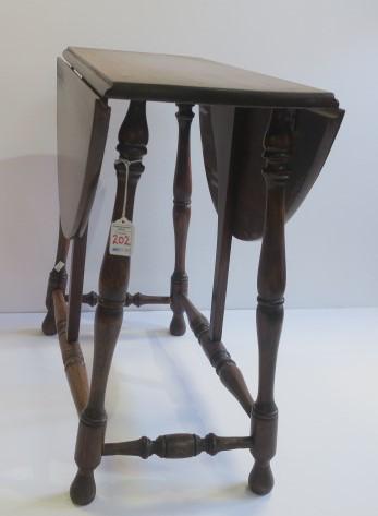 Mahogany Drop Leaf Small Occasional Table:: Mahogany Drop Leaf Small Occasional Table: 21 1/2" x 22" x 10" with 9" Drops. (100-200)