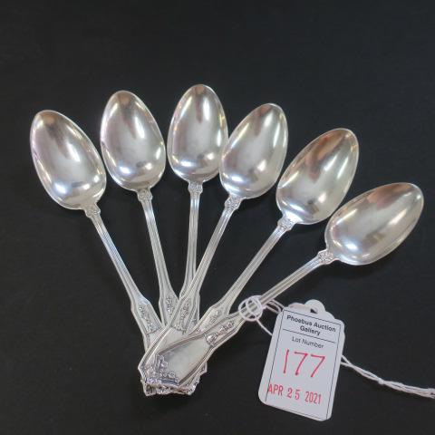 Six GORHAM "Stamford" Sterling 5 O'clock Spoons:: Six GORHAM "Stamford" Sterling 5 O'clock Spoons: No Monograms, Floral Swag and Plumes. 5 1/2"L Spoons with Patent Date 1941. 3.1 oz. (150-300)