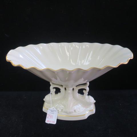 LENOX China Centerpiece Bowl Supported by Dolphins:: LENOX China Centerpiece Bowl Supported by Dolphins: Measures 7" x 12" x 7". Trimmed in Painted 24 KT Gold. LENOX Mark on Bottom. No Chips or Cracks, Excellent Condition (100-300)
