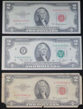 Three $2 United States Notes, 2 x 1953, One 1976:: Three $2 United States Notes, 2 x 1953, One 1976: 1976 and One 1953 are in almost Uncirculated Condition, Other 1953 is Rough. (50-100)