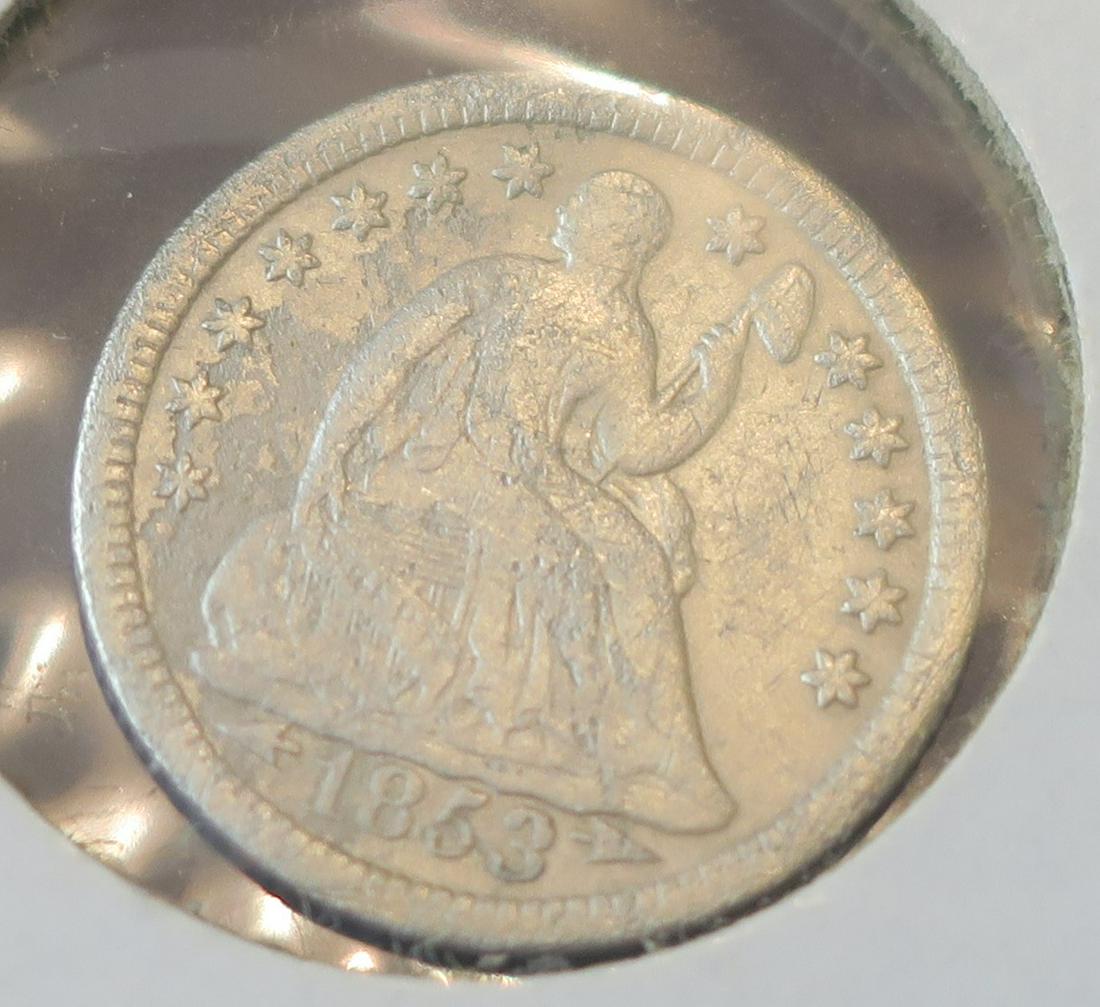 1853 Seated Liberty Silver Arrows at Date 1/2 Dime:: 1853 Seated Liberty Silver Arrows at Date 1/2 Dime: VG-8 Condition Coin Found in York County, 1984. (20-60)