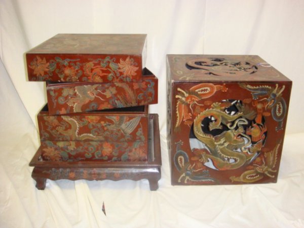 Carved Handpainted Wooden Chinese Wedding Basket