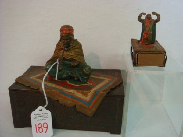 Austria Bronze Figural Cigarette Box, Matchbox Ho