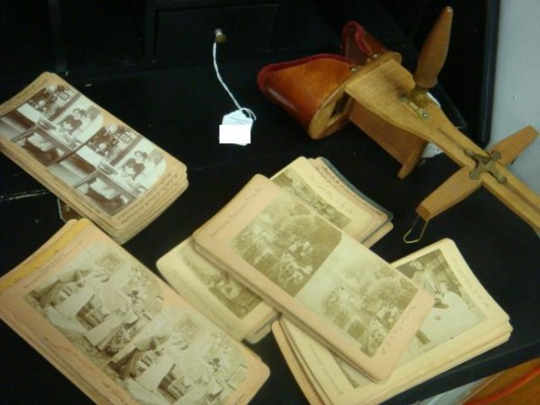 James M Davis Wooden Saturn Stereoscope with 70 Ca: James M Davis Wooden Saturn Stereoscope with 70 Cards: Patent 1896, Cards From International (Images Outside NY Office), Keystone (World's Largest Producer), Kilburn, Popular Series. One Group of Card