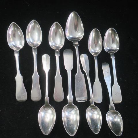 Ten Assorted Coin Silver and Russian 84 Spoons: (1 of 3)
