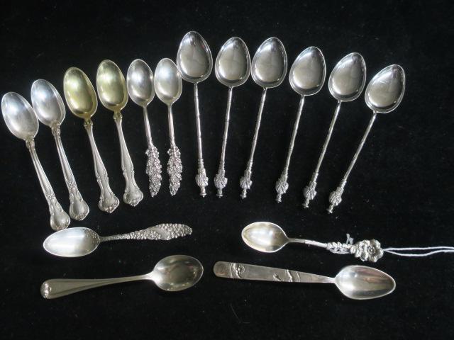 Sixteen Assorted Sterling Demitasse Spoons: (1 of 3)
