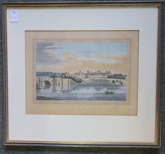 Print of Blenheim Castle by Joseph Farington:: Print of Blenheim Castle by Joseph Farington: Baroque Castle was Originally a Gift to John Churchill and Birth Place of Winston. Designed by John Vanbrogh, Engraved By Joseph Stradler, Published By Bo
