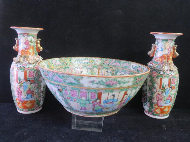 Antique Rose Medallion Bowl and Vintage Vases: (1 of 5)