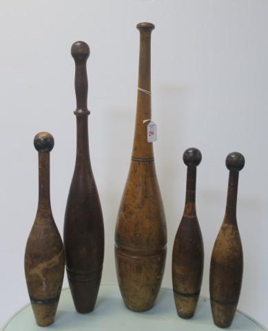 Five Antique Wooden Indian Clubs: (1 of 3)