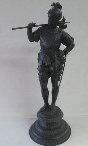 Antique French L&F Bronzed Spelter Warrior Statue: (1 of 4)