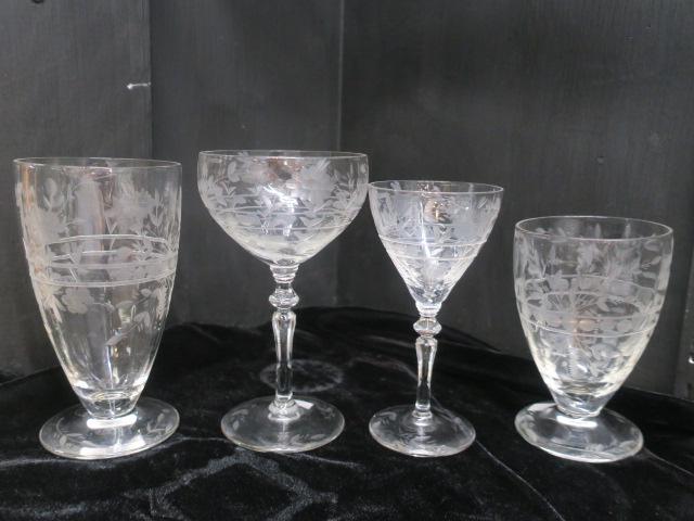 Etched Crystal Stemware, 31 Pieces: (1 of 3)