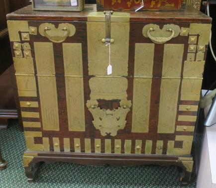 Quality Antique Korean Storage Chest, Brass & Wood: (1 of 3)