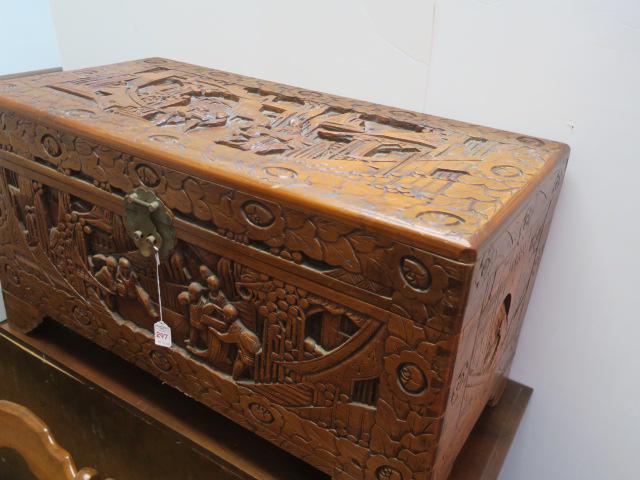Asian Carved Wooden Chest: (1 of 3)