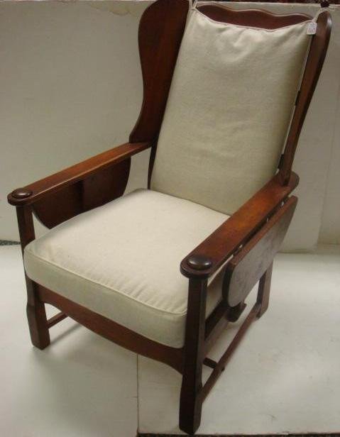 Maple Wingback Upholstered Chair with Drop Leaf Si: Maple Wingback Upholstered Chair with Drop Leaf Sides: Broad Arms with 8 1/2" Drop Sides. Curved Wing Sides with Ball Ears. Squared Base with Detachable Haitian Cotton Ivory Seat and Back Cushions.