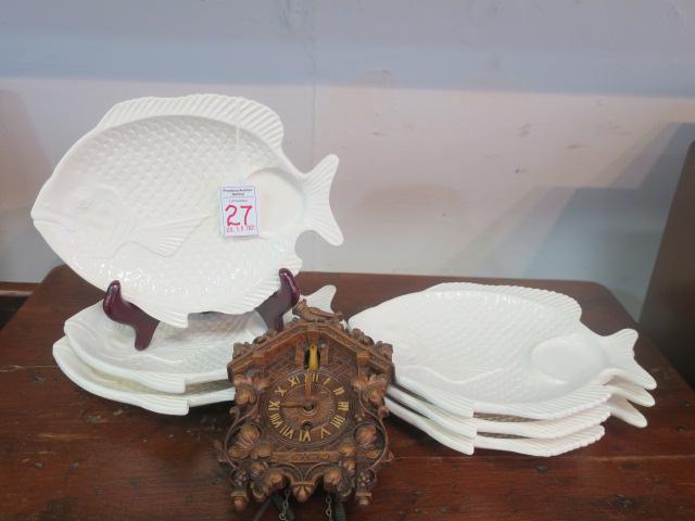 Six Japanese Fish Sushi Plates and LUX Cuckoo Clock: (1 of 4)