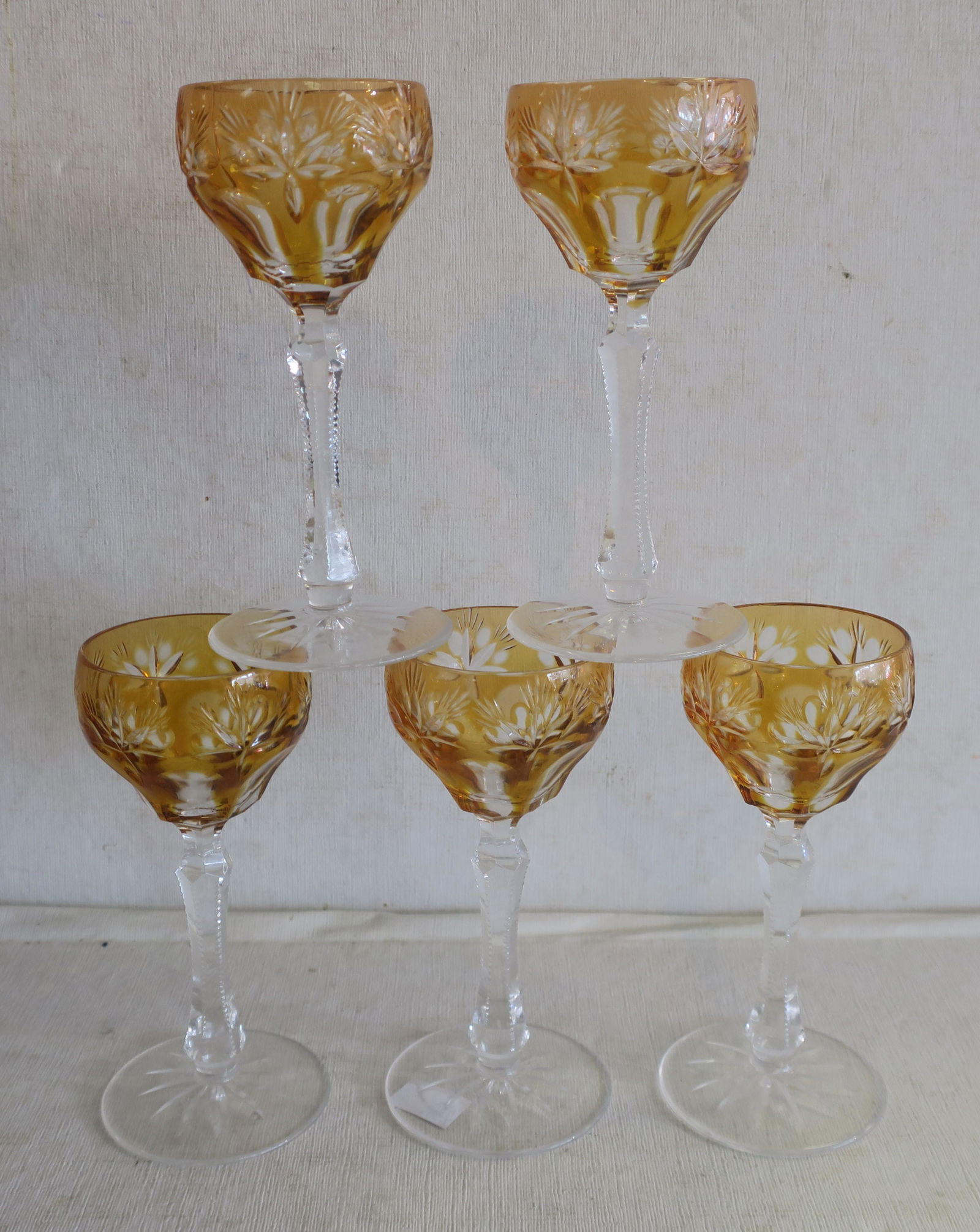 Five Orange Cut to Clear Stemmed Cordials: Bohemian 5"T (1 of 3)