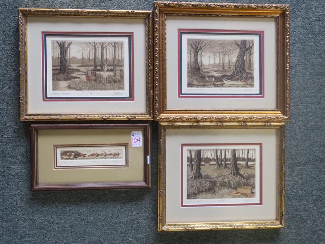 Four Watercolor Etchings by DAVID HUNTER: Victoria's: Four Watercolor Etchings by DAVID HUNTER: Victoria's Secret A/P IV/VII and Victorian Triumph #76/85, Both Signed LR, Done in 1989. Listed Artist, Florida Professor and Master Printmaker. B.1947. Done