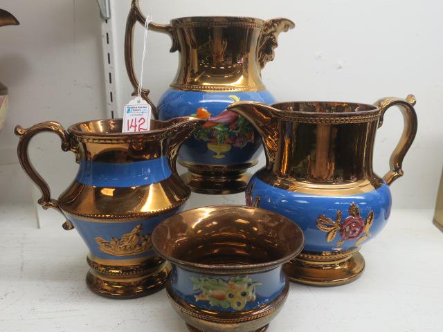 4 Copper Luster Embossed Pitchers, Blue Bands: Pitcher (1 of 7)