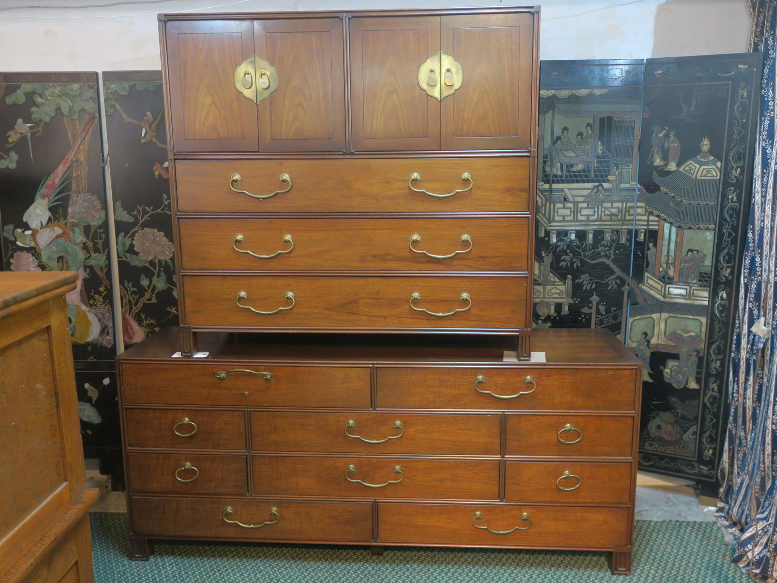 Two Piece Oriental Style Low and High Dressers Brass (1 of 5)