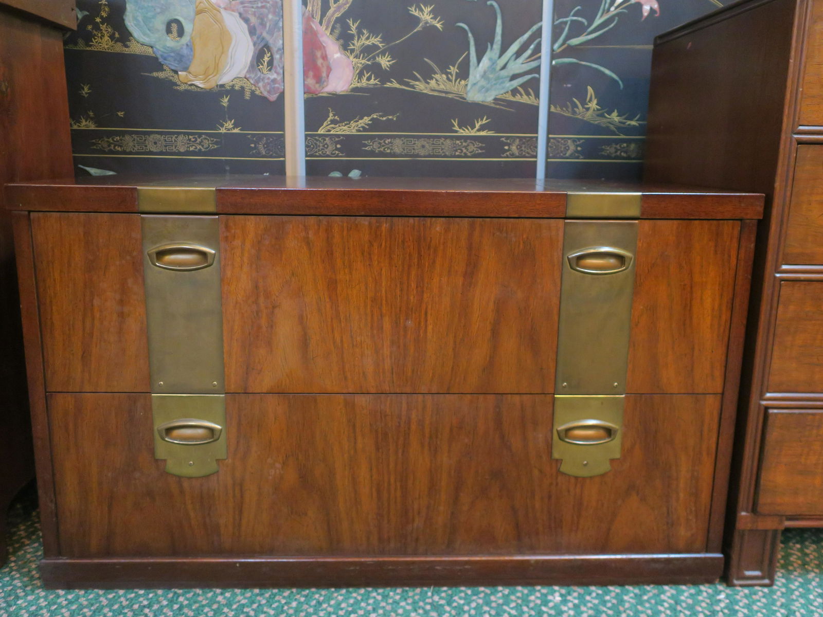Mid- Century Two Drawer Low Chest: With Two Brass (1 of 3)