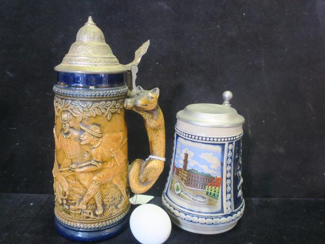 Two GERZ German Lidded Steins: West German Gray and (1 of 6)