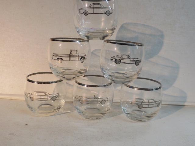 Six MCM Silver Overlay Chevrolet Roly Poly Glasses: (1 of 5)