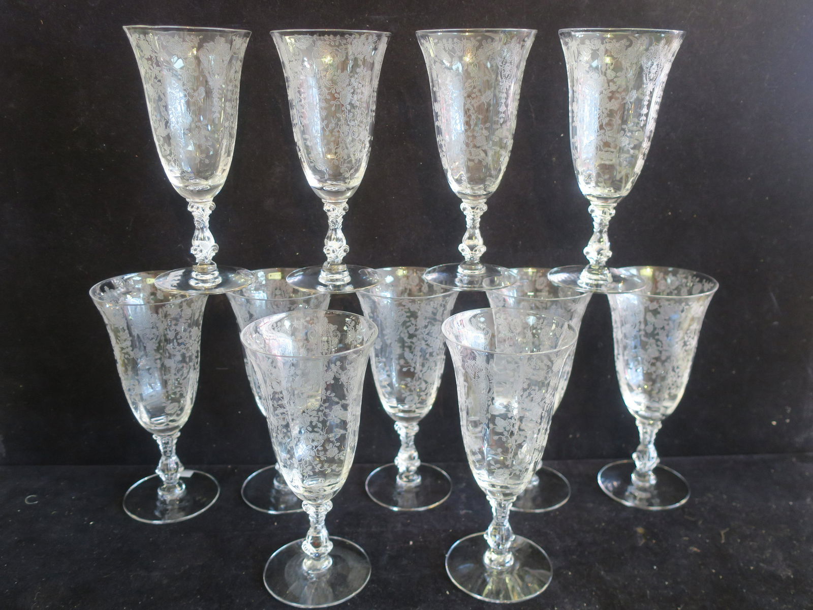 Eleven CAMBRIDGE "Rosepoint" 10 OZ. Footed Tumblers: (1 of 4)