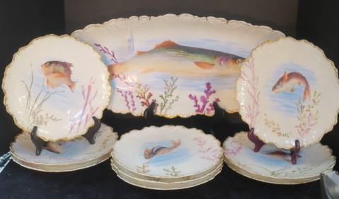 LIMOGES France Ten Piece Fish Set: Includes Nine 9 1/2" (1 of 4)