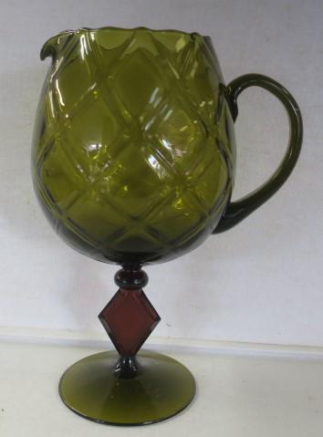Unusual Mid Century Pitcher on Diamond Base: Olive (1 of 3)