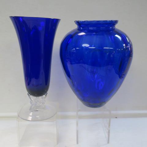Two Large Vintage Cobalt Blue Vases: Textured 8 1/4"T (1 of 3)