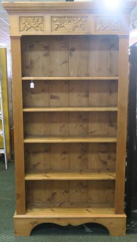 Vintage 5 Open Shelf Pine Book Case with Carving: (1 of 3)