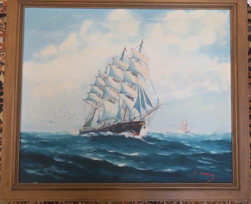 N KOAPKA. GREAT TEA RACE OF 1866, Oil on Canvas:: N KOAPKA. GREAT TEA RACE OF 1866, Oil on Canvas: The First Tea from China to hit the London Docks Paid a Huge Premium and Captain's Layer on all Possible Sail to Win. TAEPING Beat ARIEL BY 28 Minutes 