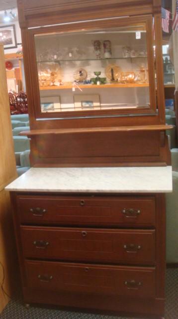 Marble Top Three Drawer Dresser with Mirror: (1 of 4)