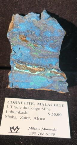 Mineral; CORNETITE, MALACHITE: Mineral; CORNETITE, MALACHITE From the L'etoile du Congo Mine, Labumbashi, Shaba, Zaire, Africa. 3" x 2" x 1" (30-60)
