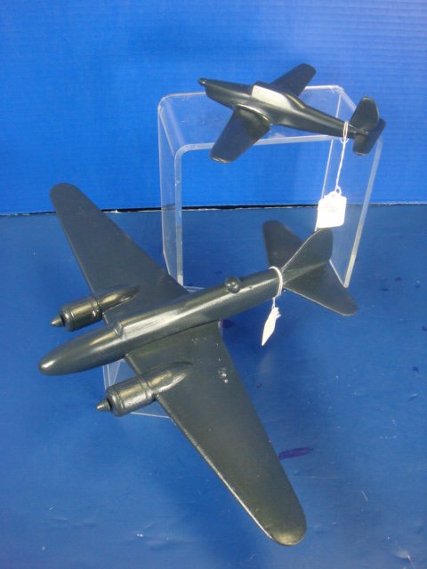 2 WW II AIR RECOGNITION MODELS AR 96 & DB-3F:: 2 WW II AIR RECOGNITION MODELS AR96 & DB-3F: Handmade Wood Models of Soviet WWII Medium Bomber and the German Fighter. Very Good Condition. (200-300)