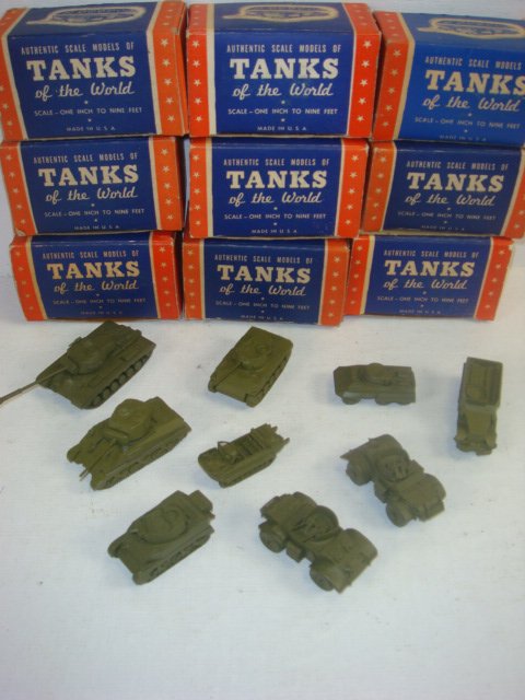 9 AUTHENTICAST Scale Models of US Vehicles WW II:: 9 AUTHENTICAST Scale Models of US Vehicles WW II: 1"=9' Scale Tank Models by Comet Metal Products Co. Halftrack, 2 x Arm Car T-17, Sherman 76mm Gun, M-18 Tank Destroyer, M-8 Arm Car, Pershing Tank, WE