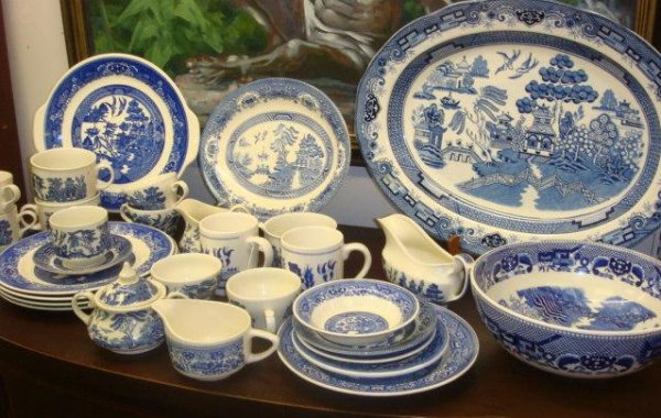 34 Pieces of Assorted Makers Blue Willow China: