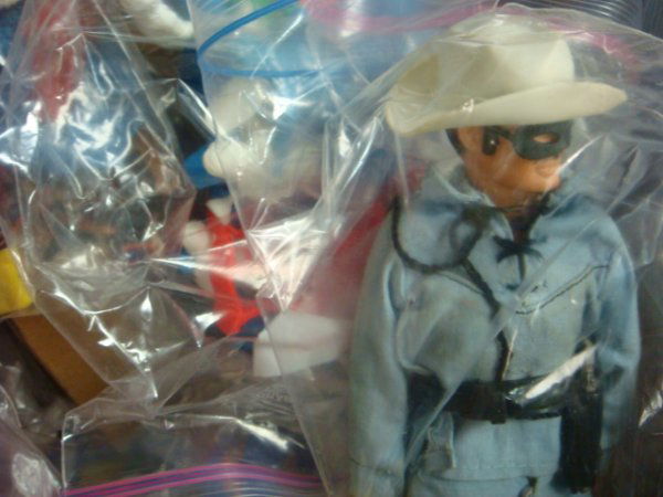 Large Collection of Plastic and Plush Toys: Large Collection of Plastic and Plush Toys: Assortment of Plastic Toys and Accessories, Hot Wheels in Case, Action Figures with Clothes, Coin Collectors Map, Hooked Rug, Wooden Fisher Price People, Mu