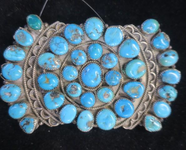 Hammered Silver Turquoise Native American Brooch: (1 of 3)