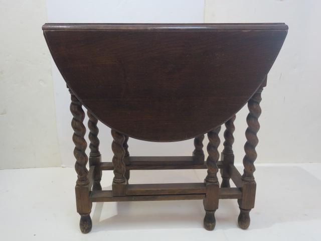 English Oak Gate Leg Table with Barley Twist Legs: (1 of 3)