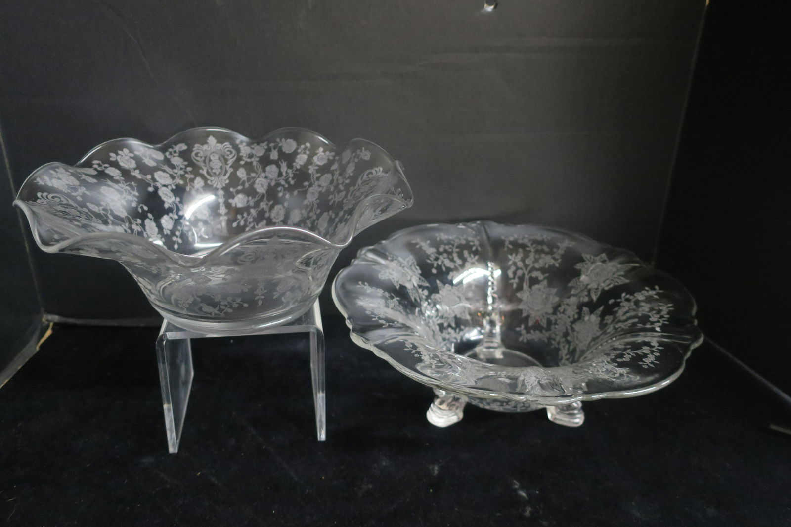 HEISEY and CAMBRIDGE Etched Glass Bowls: (1 of 5)