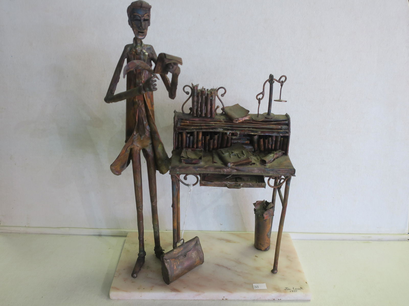 Torched Copper Figural of Lawyer Signed JIM LEWK: (1 of 4)