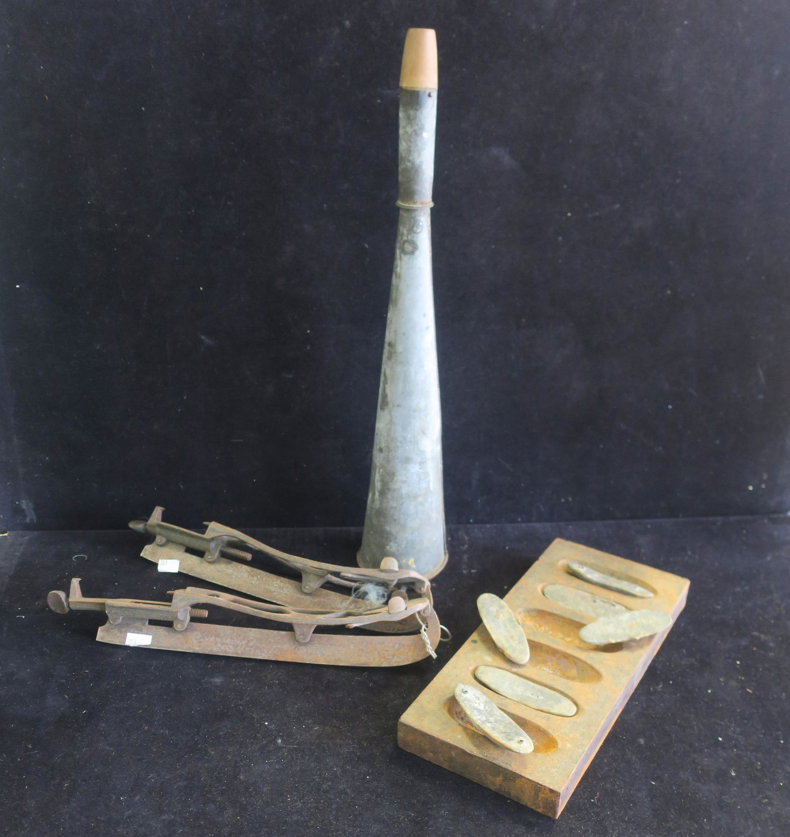 19th Century Gadgets; Fog Horn, Ice Skates, Decoy Mold: (1 of 3)