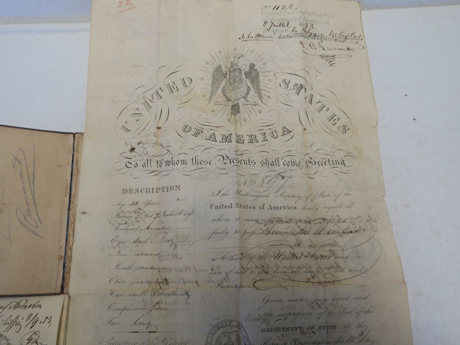 1853 US Passport Signed by Wm. L. Marcy, Sec of State: (1 of 4)