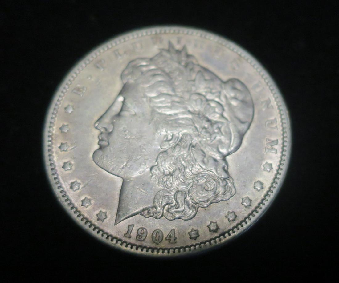 1904 90% Pure Silver Morgan Silver Dollar, MS60: (1 of 2)