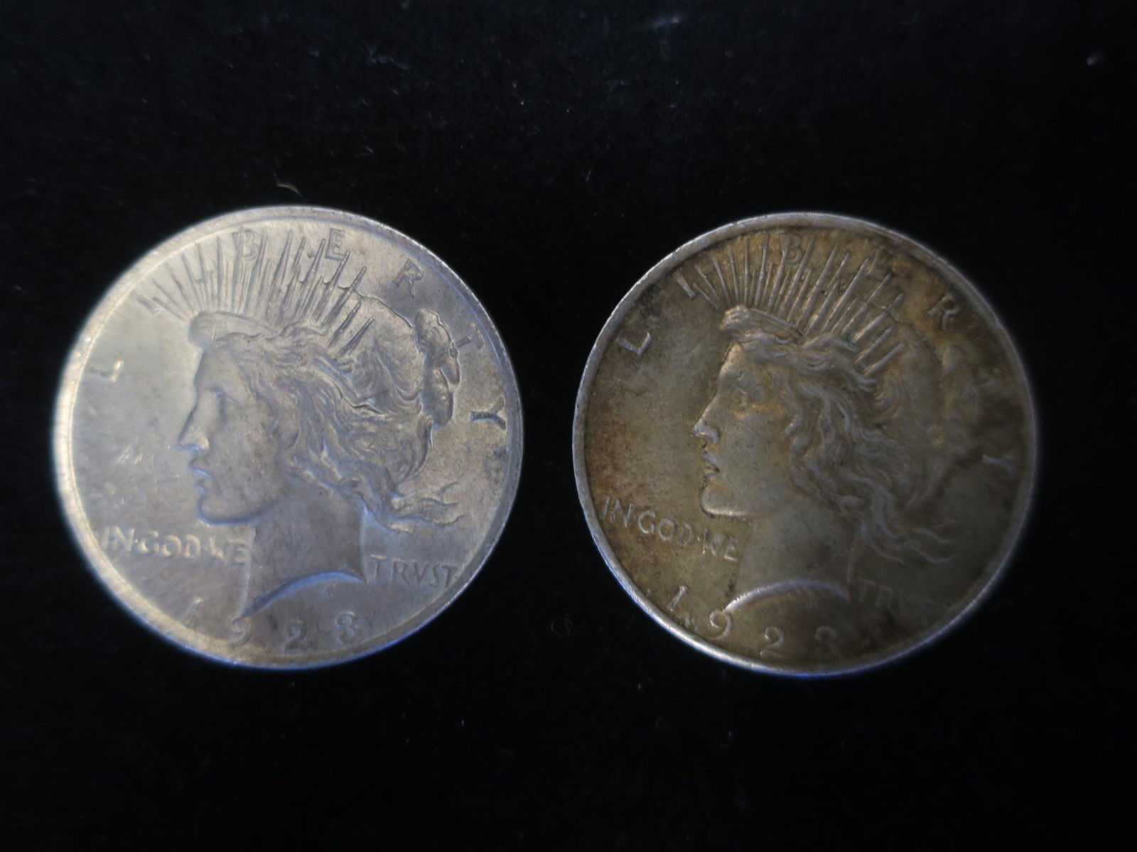 Two 1923 US 90% Pure Silver PEACE Silver Dollars: (1 of 2)