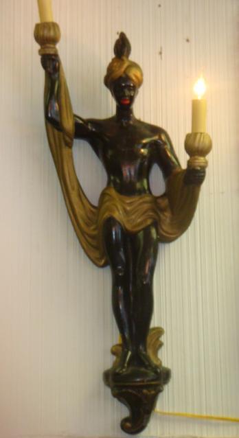 Pair of Blackamoor Chalk Double Candle Sconces: Pair of Blackamoor Chalk Double Candle Sconces: Magnificent Pair of Blackamoor Wall Lights. They Have Been Newly Rewired and Are Working. Circa 1930. (1000-1500)