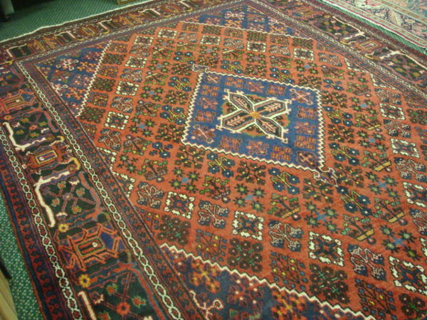Joshagan Handknotted 10'10" X 7'10" Iranian Rug: : Joshagan Handknotted 10'10" X 7'10" Iranian Rug: Deep Main Border with 2 Guard Borders. Diamond Shaped Serrated Edge Center Medallion on Red Ground Field with Concentric Rows of Stylized Tree of Life.