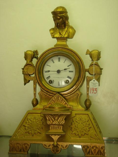 SETH THOMAS' SONS & CO Gold Metal Mantel Clock: SETH THOMAS' SONS & CO Gold Metal Mantel Clock: Between 1865-1879 the Seth Thomas Clock Co Operated a Subsidiary Firm that Manufactured a Higher Grade 15- Day Mantel Clock Movement and were Major Supp
